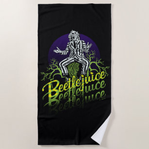 Beetlejuice Sitting on a Tombstone Beach Towel