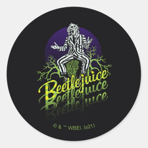 Beetlejuice  Sitting on a Tombstone Classic Round Sticker