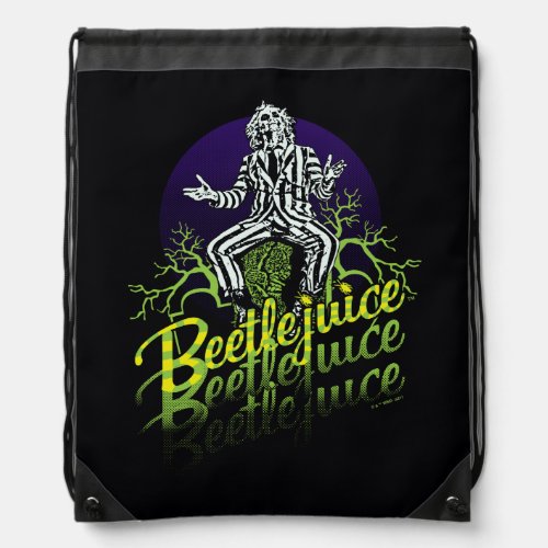 Beetlejuice  Sitting on a Tombstone Drawstring Bag