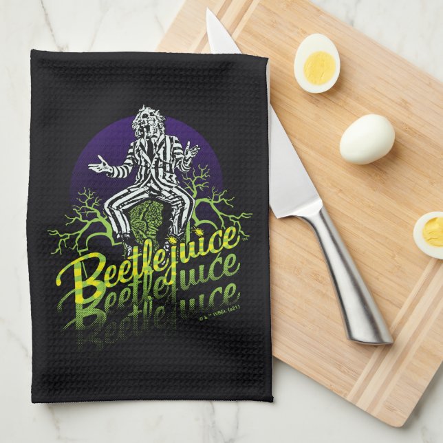 Beetlejuice | Sitting on a Tombstone Kitchen Towel (Quarter Fold)
