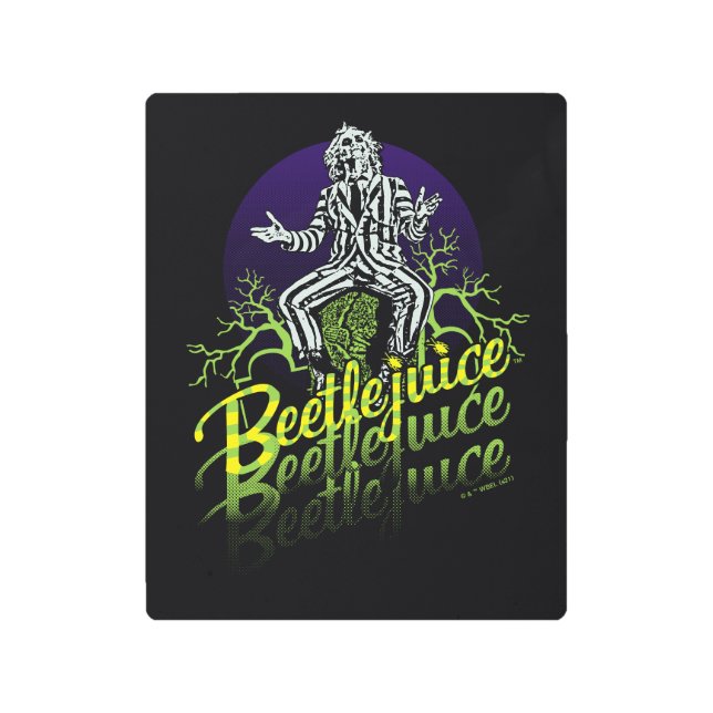 Beetlejuice | Sitting on a Tombstone Metal Print (Front)