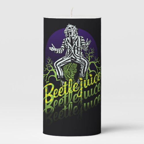 Beetlejuice  Sitting on a Tombstone Pillar Candle