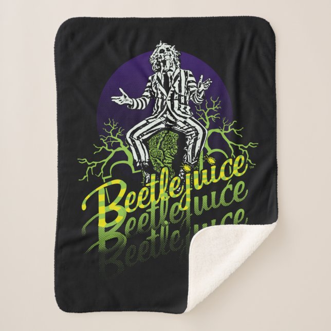 Beetlejuice | Sitting on a Tombstone Sherpa Blanket (Front)