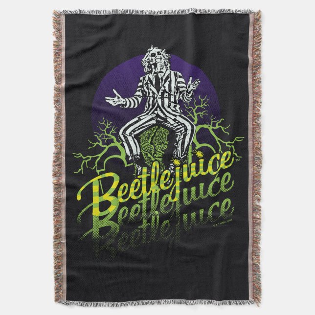 Beetlejuice | Sitting on a Tombstone Throw Blanket (Front Vertical)