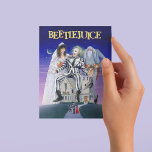 Beetlejuice | Theatrical Poster Postcard<br><div class="desc">The classic theatrical poster art for Beetlejuice,  featuring him sitting atop a house with Barbara and Adam Maitland as the Deetz family approach the house.</div>