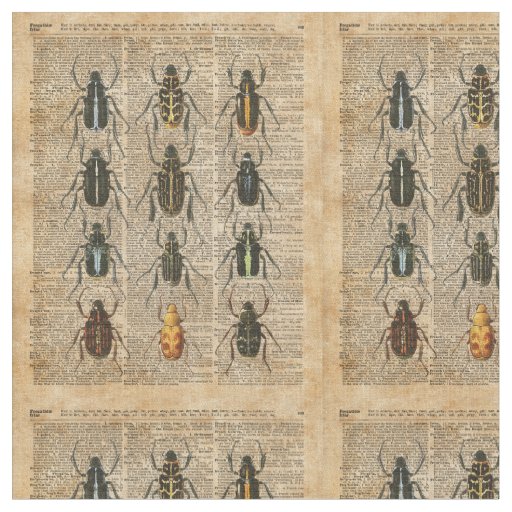 Beetles Bugs Zoology Vintage Illustration Art Fabric