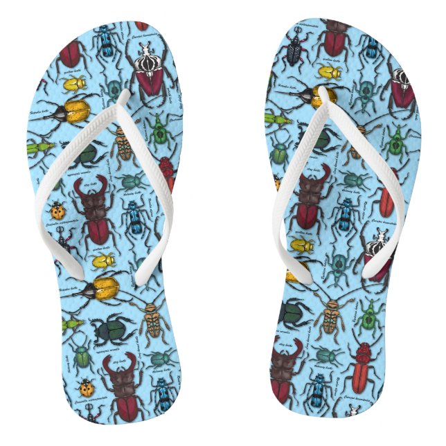 Beetles on blue flip flops (Footbed)