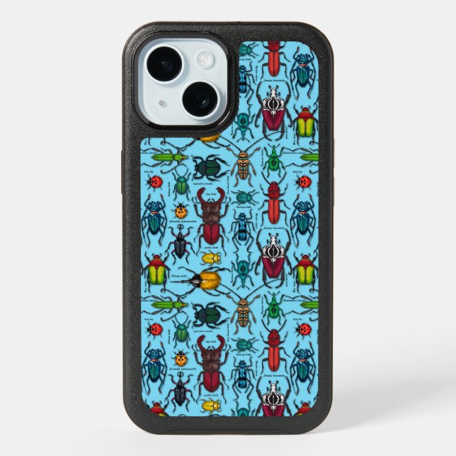 Beetles on blue iPhone 15 case (Back)