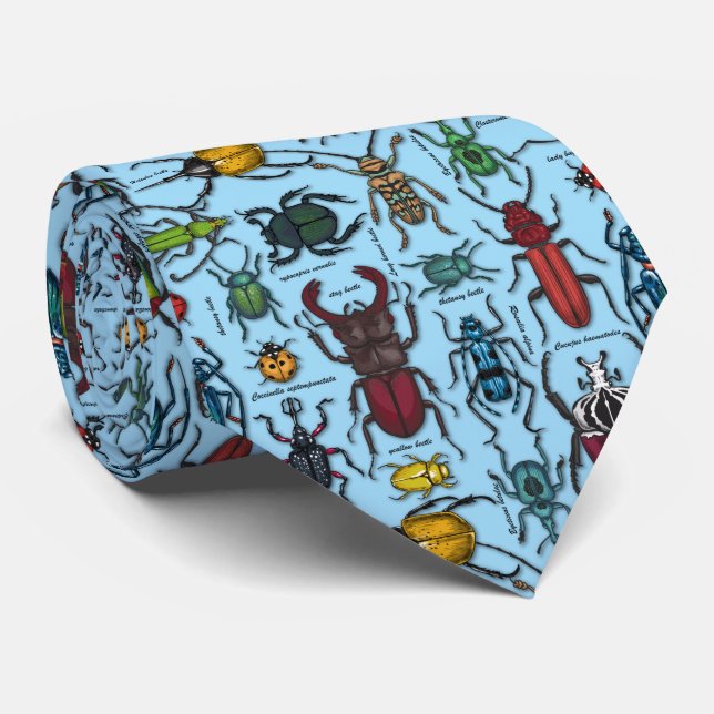Beetles on blue neck tie (Rolled)