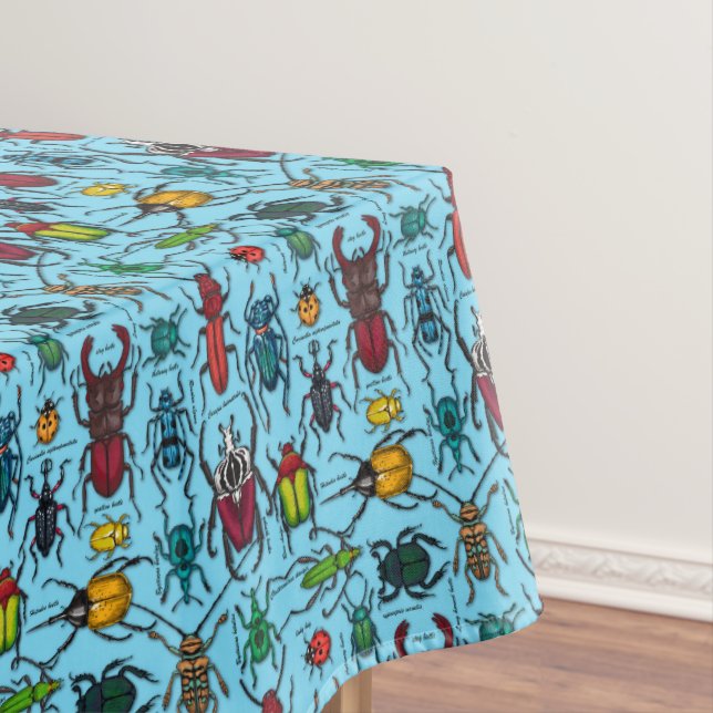 Beetles on blue tablecloth (In Situ)