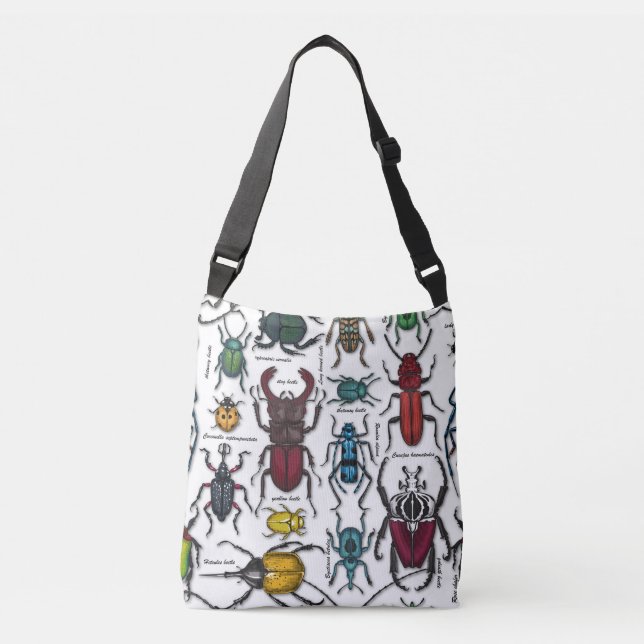 Beetles on white crossbody bag (Front)