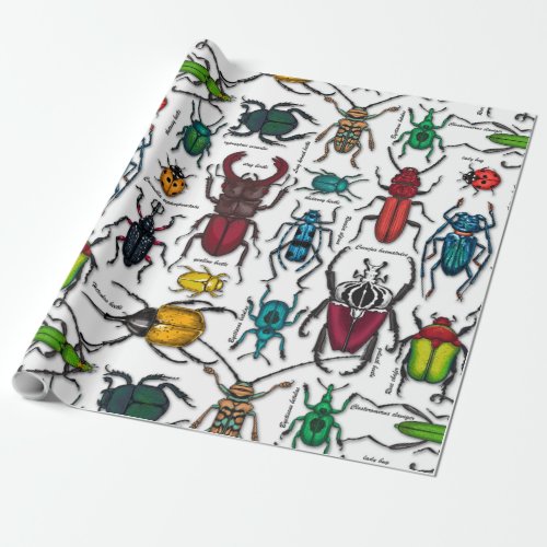 Beetles on white wrapping paper