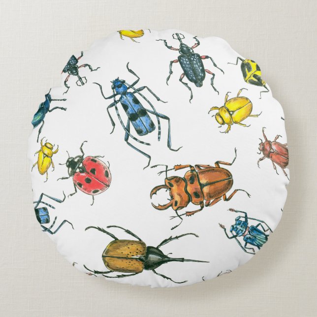 Beetles Round Pillow (Front)