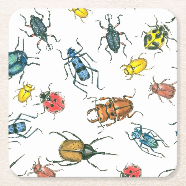 Beetles Square Paper Coaster (Front)