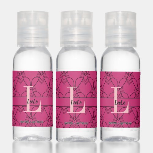 Beetroot Purple  Pink Hearts Monogram and Name Hand Sanitizer