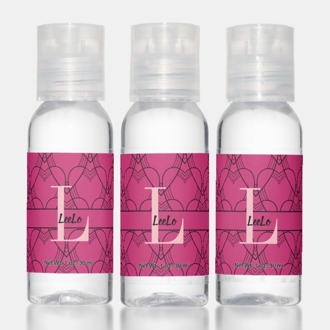 Beetroot Purple & Pink Hearts Monogram and Name Hand Sanitizer (Set)