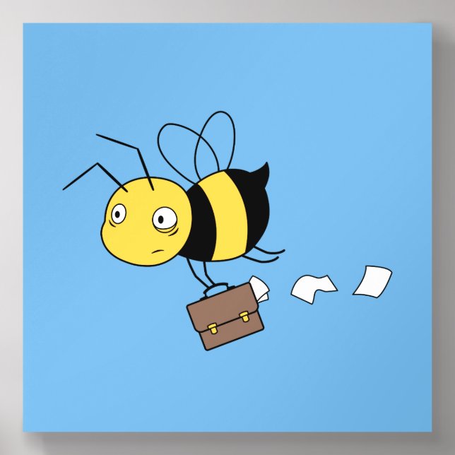Beezness Bee, Tired Stressed Bee Holding Briefcase Acrylic Photo Tile (Front Set)