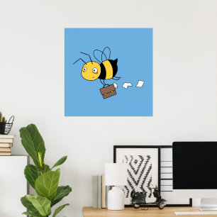 Beezness Bee, Tired Stressed Bee Holding Briefcase Poster