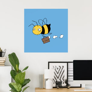 Beezness Bee, Tired Stressed Bee Holding Briefcase Poster