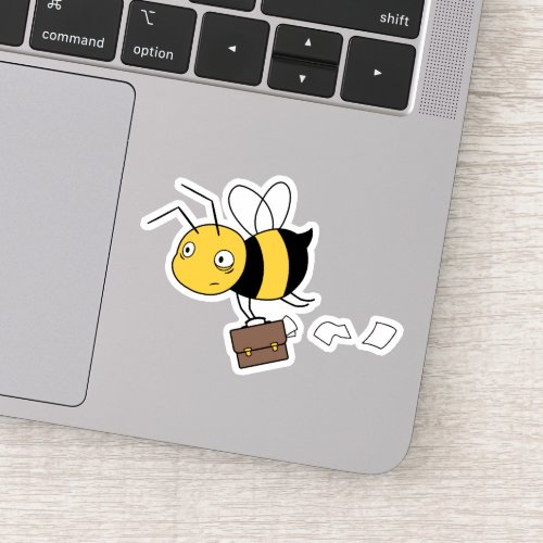 Beezness Bee Tired Stressed Bee Holding Briefcase Sticker