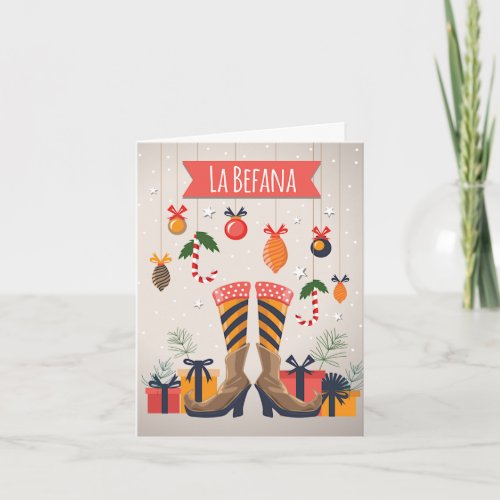 Befana Italian Christmas Witch Shoes Holiday Card