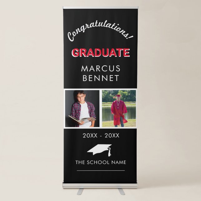 Before and After Photo Graduate Graduation Party Retractable Banner (Front)