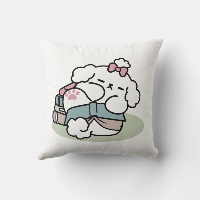 Before Bedtime with My Pup – Book and Dog Lover  Throw Pillow (Back)