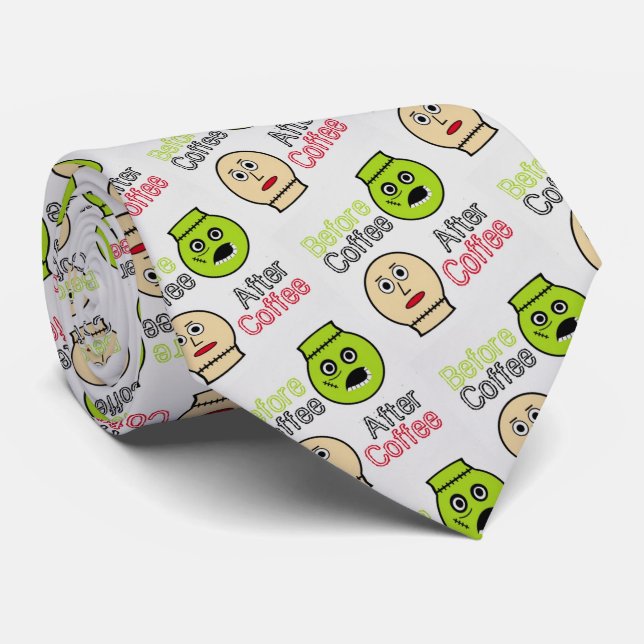 Before Coffee, After Coffee, Coffee Monster Neck Tie (Rolled)