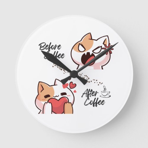 Before CoffeeAfter Coffee  Funny Cat Clock