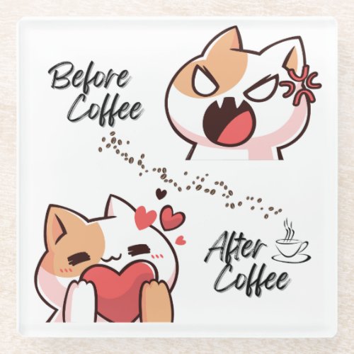 Before CoffeeAfter Coffee  Funny Cat Coaster