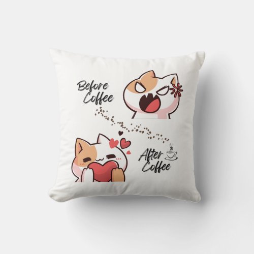 Before CoffeeAfter Coffee  Funny Cat Cushion
