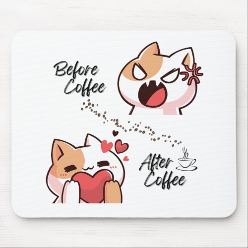 Before CoffeeAfter Coffee  Funny Cat Mouse Mat