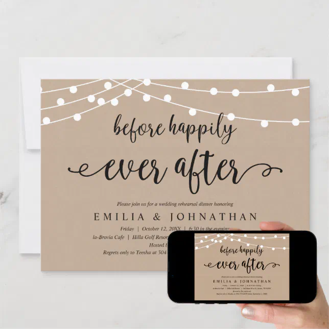 Before Happily Ever After Rustic Rehearsal Dinner Invitation Zazzle 9467