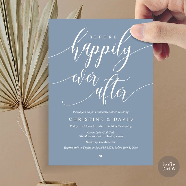Before Happily Ever After Wedding Rehearsal Dinner Invitation (Before Happily Ever After, Modern Wedding Rehearsal Dinner Invitation Card, PDF, in Dusty Blue)