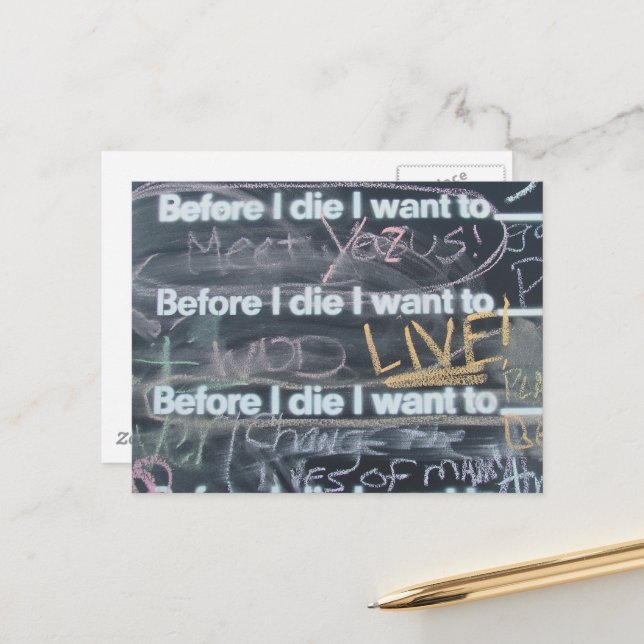 Before I Die I Want to Live! Chalkboard Art Postcard (Front/Back In Situ)