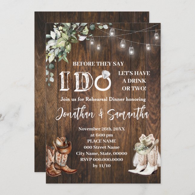 Before I do Couples Shower Western Wedding Invitation (Front/Back)