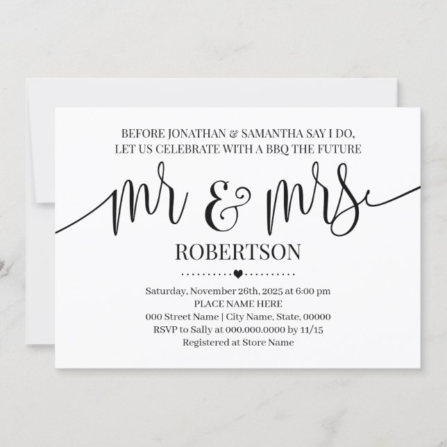 Before I do Mr and Mrs Wedding shower minimalist Invitation (Front)