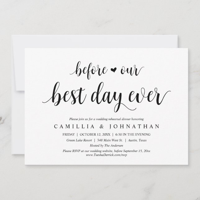 Before Our Best Day Ever, Wedding Rehearsal Dinner Invitation (Front)