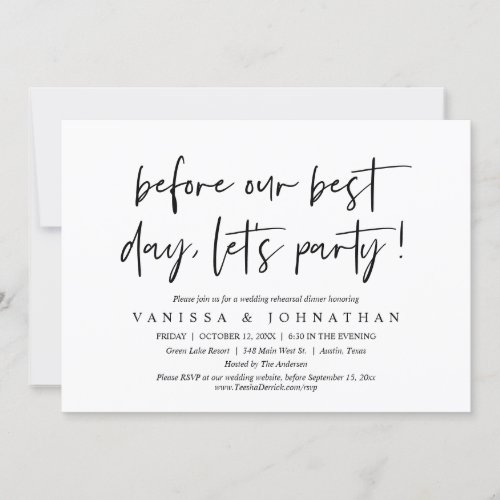 Before Our Best Day Lets Party Wedding Rehearsal Invitation