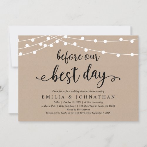 Before Our Best Day Rustic Rehearsal Dinner Invitation