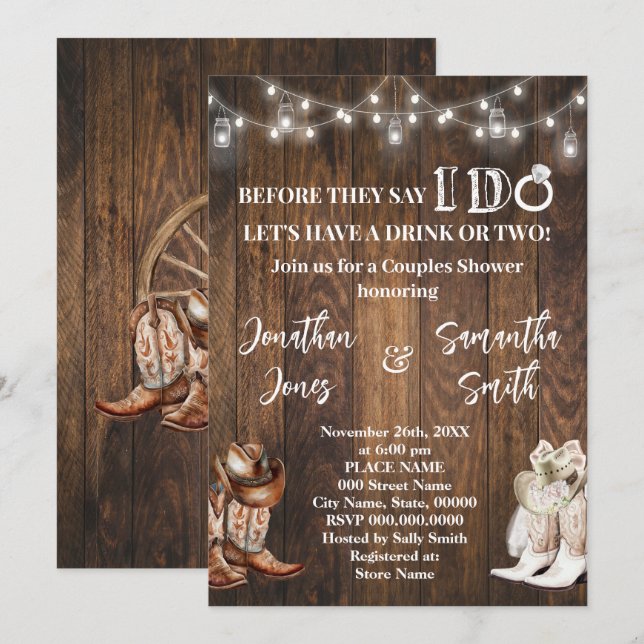 Before Say I do Couples Shower Western Country Invitation (Front/Back)