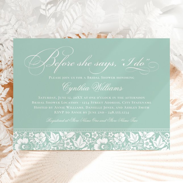 Before She Says I Do Seafoam Wedding Shower Invitation (Creator Uploaded)