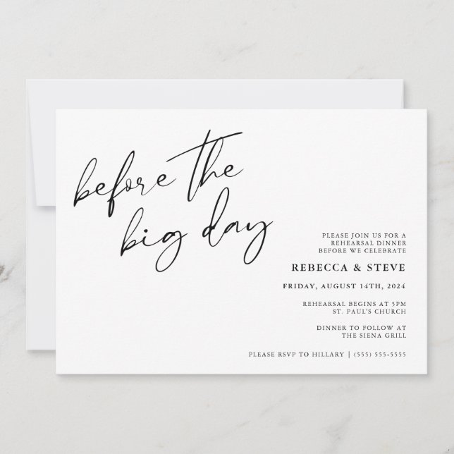 Before the Big Day Wedding Rehearsal Dinner Invitation (Front)