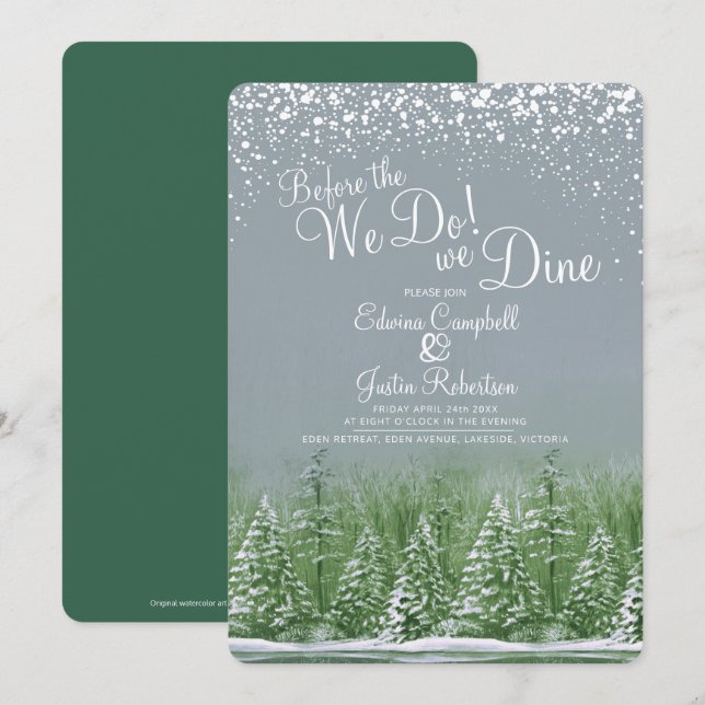 Before the we do winter wedding trees lake green invitation (Front/Back)