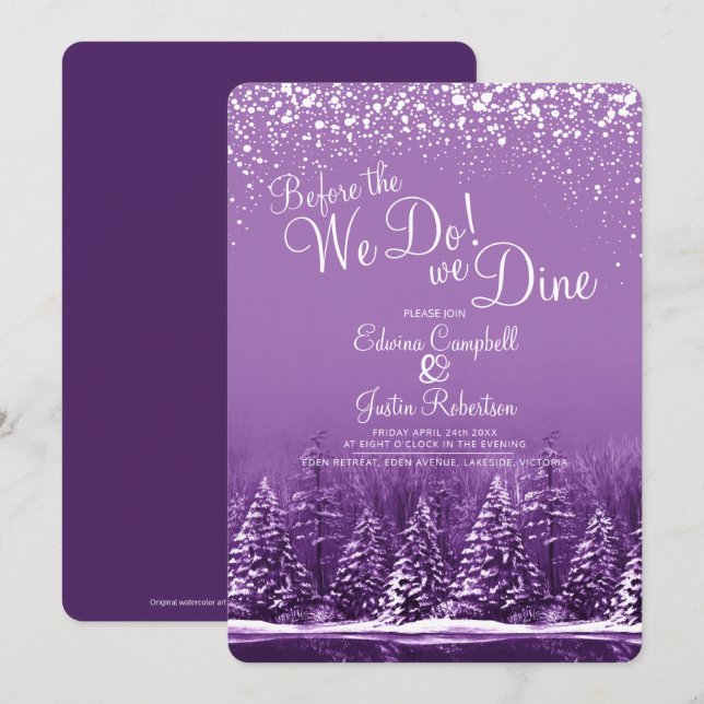 Before the we do winter wedding trees lake purple invitation (Front/Back)