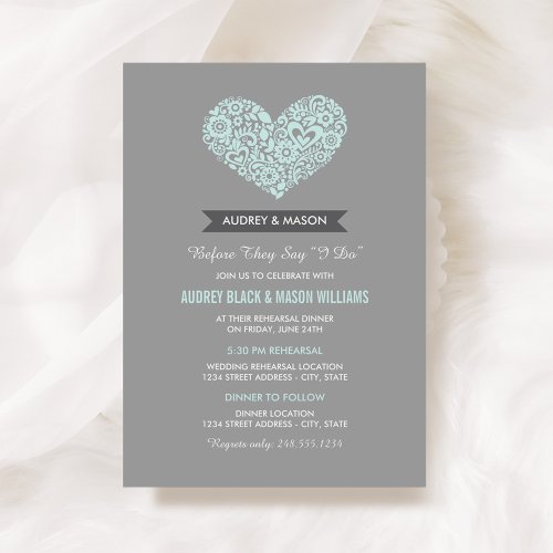 Before They Say I Do Aqua Heart Rehearsal Dinner Invitation