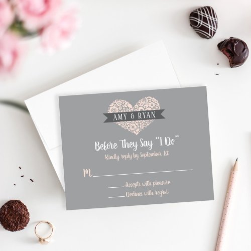 Before They Say I Do Blush Floral Heart Wedding RSVP Card