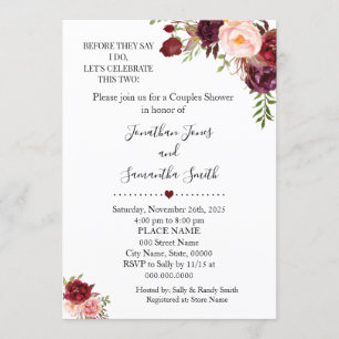 Before they say I do couples shower marsala floral Invitation