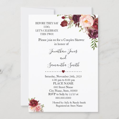 Before they say I do couples shower marsala floral Invitation