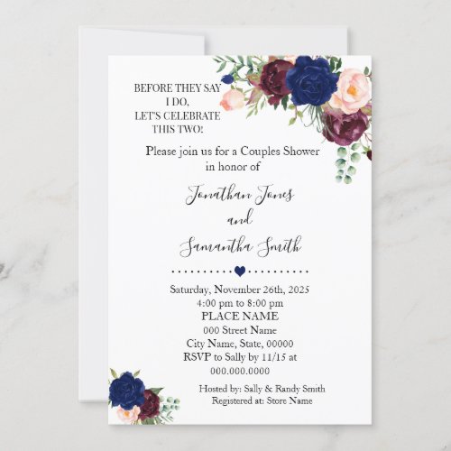 Before they say I do couples shower navy wedding Invitation